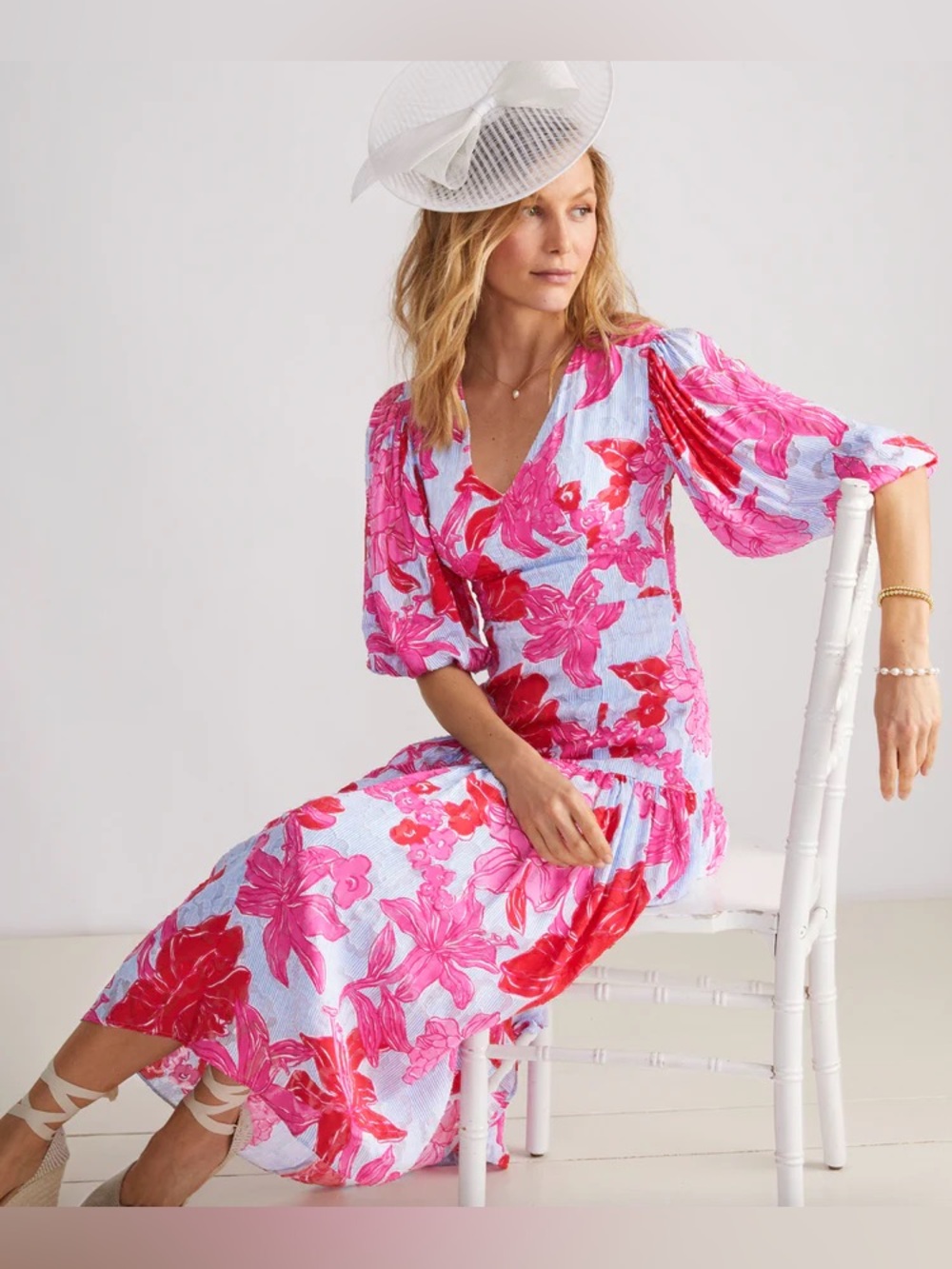 Vineyard Vines x Kentucky Derby Floral Jacquard Silk Blend Midi Dress Size 2